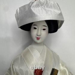 Vintage 15 Japanese Wedding Geisha Doll White Silk Gown Porcelain Head Hands