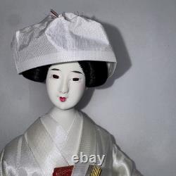 Vintage 15 Japanese Wedding Geisha Doll White Silk Gown Porcelain Head Hands