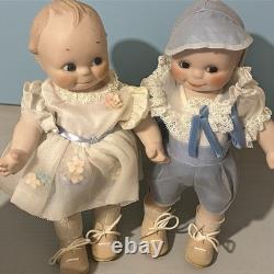 Vintage 15 Porcelain Socket Head Doll Pair Leather Bodies Googly Eyes Dolls