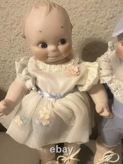 Vintage 15 Porcelain Socket Head Doll Pair Leather Bodies Googly Eyes Dolls