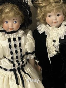 Vintage 15 Porcelain Socket Head Doll Pair Leather Bodies Googly Eyes Dolls