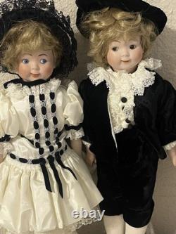 Vintage 15 Porcelain Socket Head Doll Pair Leather Bodies Googly Eyes Dolls