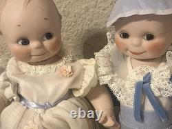 Vintage 15 Porcelain Socket Head Doll Pair Leather Bodies Googly Eyes Dolls