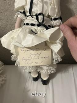 Vintage 15 Porcelain Socket Head Doll Pair Leather Bodies Googly Eyes Dolls