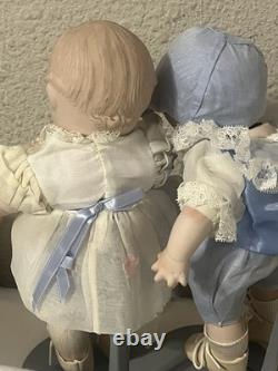 Vintage 15 Porcelain Socket Head Doll Pair Leather Bodies Googly Eyes Dolls