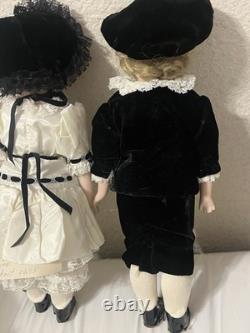 Vintage 15 Porcelain Socket Head Doll Pair Leather Bodies Googly Eyes Dolls