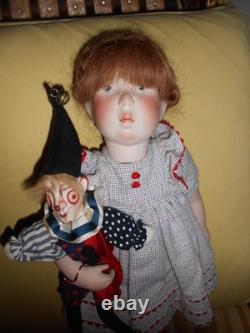 Vintage 18 Porcelain and Cloth Doll and Jester by German Artist Verena Eising