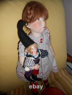 Vintage 18 Porcelain and Cloth Doll and Jester by German Artist Verena Eising