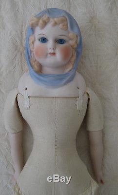Vintage 1944 Emma Clear Blue Parian Scarf Doll, Cloth Body