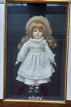 Vintage 1980s Sandra Nostalgic Porcelain Doll In Sealed Golden Shadowbox