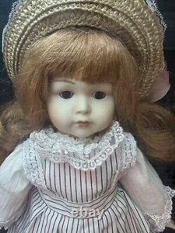 Vintage 1980s Sandra Nostalgic Porcelain Doll In Sealed Golden Shadowbox