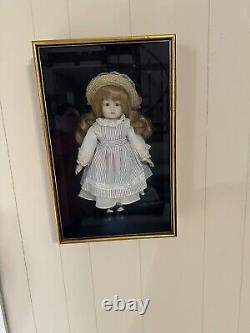 Vintage 1980s Sandra Nostalgic Porcelain Doll In Sealed Golden Shadowbox