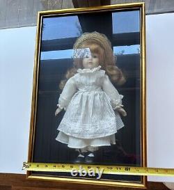 Vintage 1980s Sandra Nostalgic Porcelain Doll In Sealed Golden Shadowbox