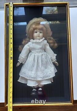 Vintage 1980s Sandra Nostalgic Porcelain Doll In Sealed Golden Shadowbox