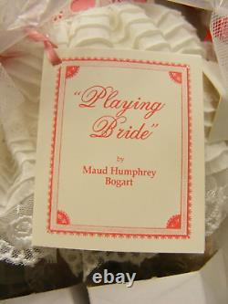 Vintage 1988 Playing Bride Porcelain 16 Doll with Stand by Maud Humphrey Bogart