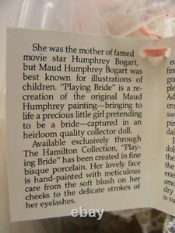 Vintage 1988 Playing Bride Porcelain 16 Doll with Stand by Maud Humphrey Bogart