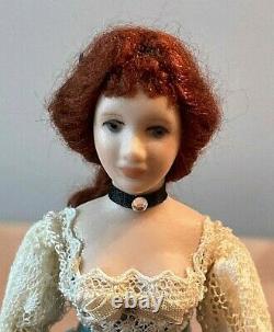 Vintage 1990s Porcelain Victorian Lady with Bustle Artisan Doll Miniature 112