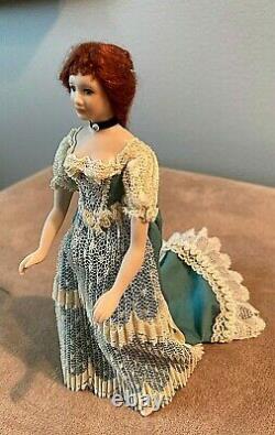 Vintage 1990s Porcelain Victorian Lady with Bustle Artisan Doll Miniature 112