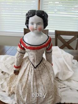 Vintage 20 Porcelain China Head Low Brow Doll Original Body and Clothes