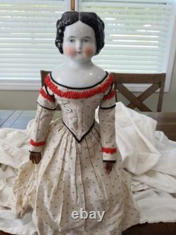 Vintage 20 Porcelain China Head Low Brow Doll Original Body and Clothes