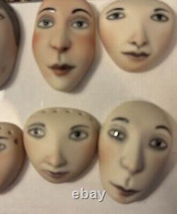 Vintage 2000 Painted Porcelain Doll Faces Lot Of 8 By Shannon Mayfield 1-1 1/2