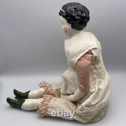 Vintage 21 German Porcelain China Head Doll Pink Hair Bow Silver Dollar City MO