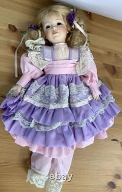 Vintage 21 Porcelain Doll Victorian Lace Dress Lavender & Pink Ruffles