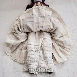 Vintage 22.5 Tall Porcelain Black Hair Cloth Body China Head Doll