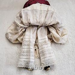 Vintage 22.5 Tall Porcelain Black Hair Cloth Body China Head Doll