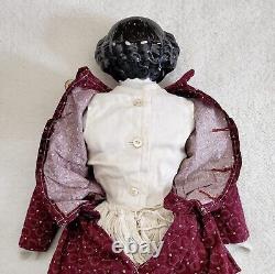 Vintage 22.5 Tall Porcelain Black Hair Cloth Body China Head Doll