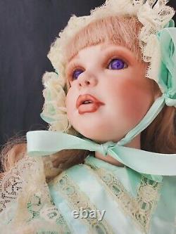 Vintage 24 inch Collectible Porcelain Doll Blonde hair Violet Eyes posable TEETH