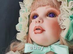 Vintage 24 inch Collectible Porcelain Doll Blonde hair Violet Eyes posable TEETH