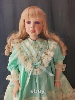 Vintage 24 inch Collectible Porcelain Doll Blonde hair Violet Eyes posable TEETH