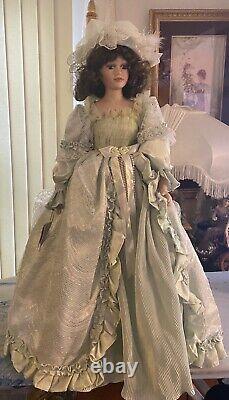 Vintage 27 Cathay Collections Porcelain Doll Victorian Dress In Green, Lace+