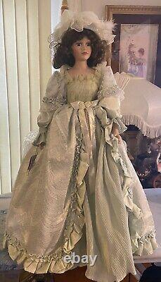 Vintage 27 Cathay Collections Porcelain Doll Victorian Dress In Green, Lace+