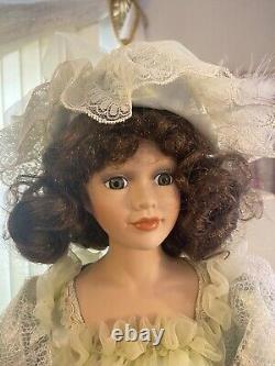 Vintage 27 Cathay Collections Porcelain Doll Victorian Dress In Green, Lace+