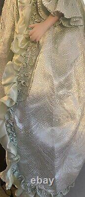 Vintage 27 Cathay Collections Porcelain Doll Victorian Dress In Green, Lace+