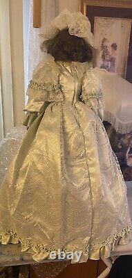 Vintage 27 Cathay Collections Porcelain Doll Victorian Dress In Green, Lace+