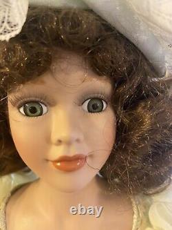 Vintage 27 Cathay Collections Porcelain Doll Victorian Dress In Green, Lace+