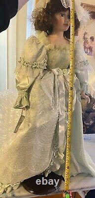 Vintage 27 Cathay Collections Porcelain Doll Victorian Dress In Green, Lace+