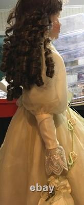 Vintage 28 Porcelain Doll In Off White Gown With Pale Green Accents WithRoses. FE