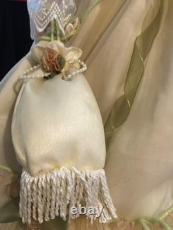 Vintage 28 Porcelain Doll In Off White Gown With Pale Green Accents WithRoses. FE