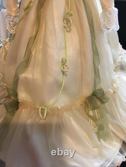 Vintage 28 Porcelain Doll In Off White Gown With Pale Green Accents WithRoses. FE