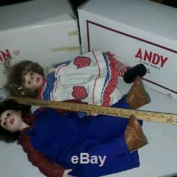 Vintage 2ft Raggedy Ann & Andy Porcelain Dolls by Kelly RuBert with Original Boxes