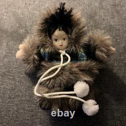 Vintage 5 1/2 Native American Eskimo Doll Porcelain Face Dressed in a Fur Coat Vintage 5 1/2 Native American Eskimo Doll Porcelain Face Dressed in a Fur Coat
