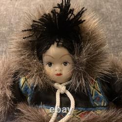 Vintage 5 1/2 Native American Eskimo Doll Porcelain Face Dressed in a Fur Coat
