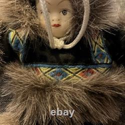 Vintage 5 1/2 Native American Eskimo Doll Porcelain Face Dressed in a Fur Coat
