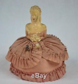 Vintage 5.5 Inch Victorian Maiden Half Doll Porcelain with Rose Pin Cushion