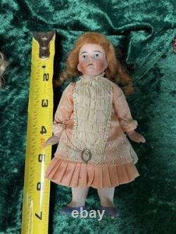 Vintage Arcade Cast Iron Dollhouse Kitchen Set w Bisque Dolls & Miniatures