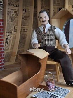 Vintage Artisan Miniature Dollhouse 112 Porcelain Grandpa Doll Making Cradle